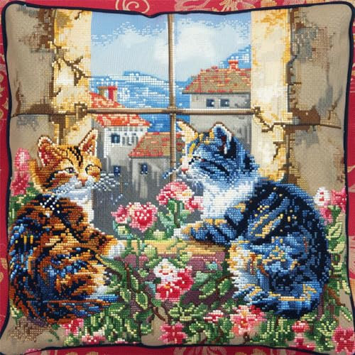 kitphoenix Latch Hook Kissen Kit, Tier Knüpfkissen Set Für Anfänger Erwachsene Oder Kinder Zum Selber Knüpfen,Katze Stehtdiy Knüpfteppich Knüpfpackung, Knüpfhaken Set 43 X 43 Cm