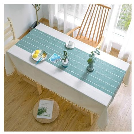 BCughia Tischdecke 140x240CM Grün, Tischdecke Abwaschbar Waschbar Rechteckig Polyester Karomuster mit Quasten Tischdecke für Esstisch