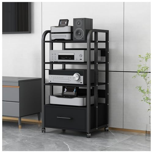LXLZYXSF Audio Rack HiFi Regal 4 3 2 Etagen Mobiles Stereo-Komponenten-Rack AV-Medienständer, Hochbelastbar Stahl Audio-Halterung Mit Verstellbarem Regal Und Schublade(4 Tier-100cm/39.3in H)