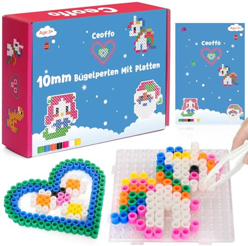 Ceoffo Bügelperlen Set Groß 10mm - Komplettset mit Bügelplatten, Vorlagen 1000 Stück Bügelperlen für Kinder ab 3 Jahre