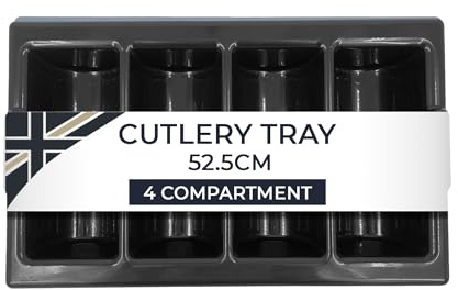 Chabrias Ltd Cutlery Tray 4 Compartment Black Durable Restaurant Grade Organiser, Gastronorm Box 1/1 Commercial Kitchen Storage for Restaurants Schools Catering Food Service Utensil Holder