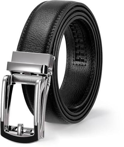 WERFORU mäns läderbälte automatiskt bälte män utan hål för kostym och fritid 33 mm bred, B-Svart, 130cm/für Taillenumfang 90-115cm