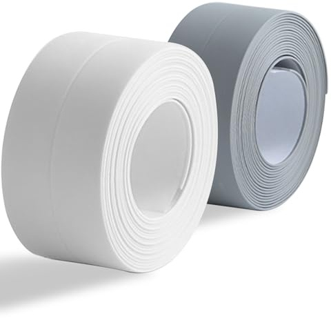 2 Rollen Dichtungsband Selbstklebend, dichtungsband wasserdicht, Dichtungsband Dusche, Selbstklebendes Bad Dichtungsstreifen für Badewanne,Küche Dichtungsband Arbeitsflächen,WC,Spülbecken（weiß grau)…