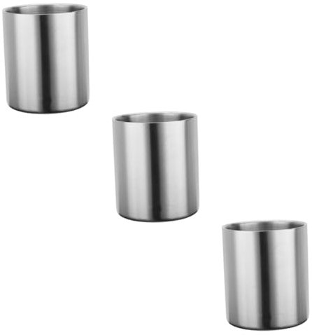 Garneck 3st Doppelschichtiger Wasserbecher Aus Edelstahl Kaffeebecher Für Den Haushalt Weinkrug Dekorativer Wasserbecher Für Den Haushalt Tasse Getränkebecher Silver Rostfreier Stahl