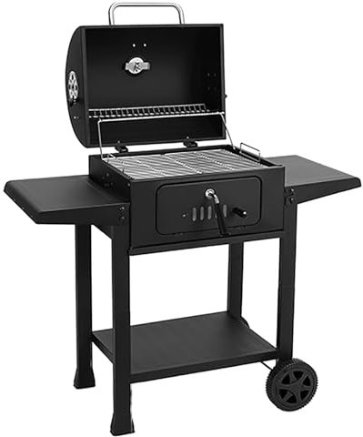 Barbecue à charbon portable d'extérieur avec tables latérales pliables, couvercle et roulettes, idéal pour la maison, le jardin et les fêtes