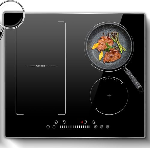 Hobsir Plaque Induction 4 Feux, Encastrable 60cm Plaque Induction, Plaque de Cuisson électrique avec Zone Flexible, 7200w, Contrôle Tactile Curseur, Cadre, Sans Prise