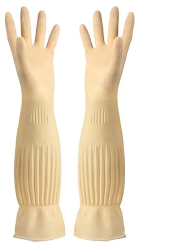 WENYOG Gummihandschuhe 4 Paar Haushaltshandschuhe for Geschirrspülen, Lange, Wiederverwendbare Gummihandschuhe for die Hausarbeit, wasserdicht, for Geschirr, Autos, Gartenhandschuhe(Yellow 45CM)