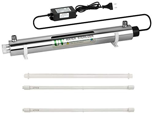 DRFGHK Stérilisateur d'eau UV 25W stérilisateur Ultraviolet en Acier Inoxydable 304, Filtre stérilisateur de purificateur d'eau ultraviolette, 6 GPM taux de stérilisation 99,99%, avec 2 Tubes UV