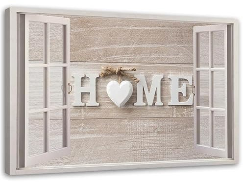 Feeby Quadri camera da letto - Stampa Su Tela - Canvas 45x30 cm - Decorazioni Camera - Finestra Casa Lettering Shabby Chic - Decorazione Murale - Moderno Soggiorno - quadri moderni soggiorno - poster