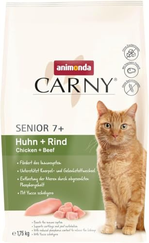 animonda Carny Comida Seca para Gatos con Pollo y Carne (1 x 1,75 kg), Comida Seca para Gatos Senior sin azúcar ni Cereales, con Mucha Carne Fresca de Pollo y proteína de Ternera