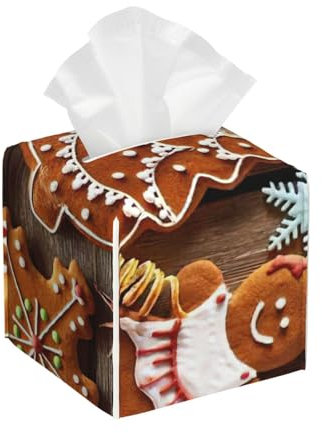 Copertura per scatola di fazzoletti con stampa di biscotti di pan di zenzero, supporto quadrato in pelle organizer decorativo per piano di lavoro del bagno