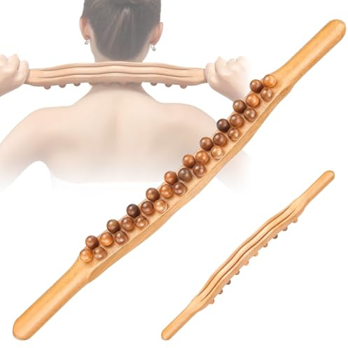Gua Sha Massagestab aus Holz mit 31 glatten Perlen, ergonomisches Körpermassagegerät für Muskelentspannung, Nacken, Rücken, Beine, Arme