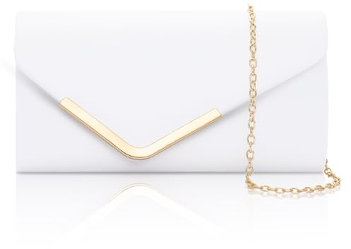 Larcenciel Women's Clutches, Leather White Clutch Bags for Women w/Detachable Chain, Envelope Evening Handbag, Minimalist Cross Body Shoulder Bag Purses Wallet for Women Bridal Prom Party Wedding