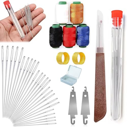 Kit De Costura, 2026 Nuevo Juego De Agujas De Coser Ojo Grande Acero, 37 PCS Set Portátil De Acero Inoxidable, Agujas Hilo Para Costura Manual DIY Reparación (36PCS)