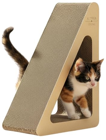 Rascador Vertical para Gatos Interior Rompeolas Triangular con 6 Superficies de Rascado | Cartón Corrugado Alta Densidad y Madera | Protege Muebles | ALTHEA LIVING