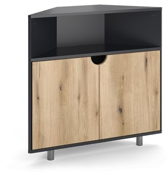 Vicco Eckschrank Inaro, Anthrazit/Eiche, 79 x 76 cm mit 3 Fächern, geeignet zur platzsparenden Aufbewahrung in Raumecken