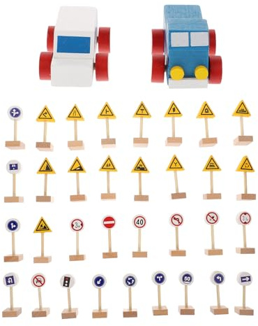 PLAFOPE Panneaux de Signalisation Routière Bois Barrages Routiers à Monter Soi-même Jouets Éducatifs de Panneaux de Signalisation
