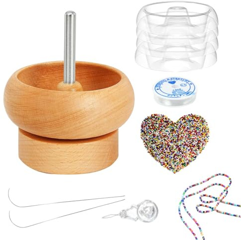 Armband Spinner Bowl, Bead Spinner | Träpärlverktyg för smyckenstillverkning | Midjepärlor Kit med snabbväxlingsskålar, ögonpärlnålar och midjepärlor, pärlverktyg