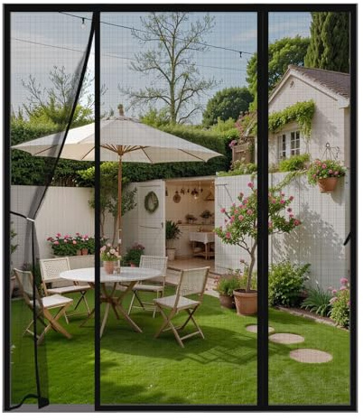 Magnetic Fly Screen for Double Door 175x200cm,Anti Mosquito Mesh Fly Curtain for Sliding & Patio Doors,Easy Install Full Frame Hook & Loop,Keep Fly Bug Out,Black