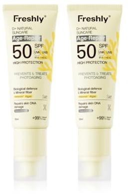 Freshly | Fotoprotector Antiarrugas Natural SPF 50+ | Crema Solar Facial Mineral | con Filtros Minerales y Activos Antioxidantes (2 Pack)