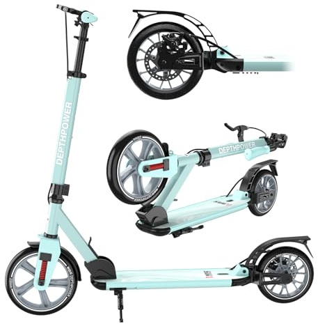 Tretroller Erwachsene Kinder bis 150 kg | höhenverstellbarer Lenker 86-113 cm - 230 mm ABEC-9 XXL-Rollen - Scheibenbremse + Fußbremse - Doppel-Federung (vorn+Pedal)