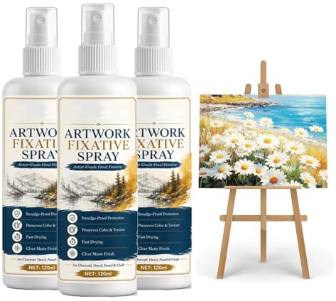 Fast Drying Fixative Spray, Fixativ Spray, Klarlack Sprays Wasserfest, Fixierspray Pastellkreide, Kohle und Pastellzeichnungen, Wasserdicht, Schnelltrocknend, Farbfixierendes Sprays, 120ml(3PC)