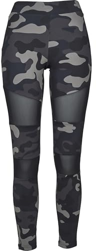 URBAN CLASSICS Leggings Donna Motivo Mimetico con Retina Trasparente, Camo Tech Mesh, Materiale Opaco - Pantaloni Sportivi, Taglia: L Colore darkcamo/nero