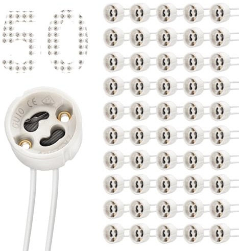 DiCUNO GU10 Portalampada 0,75mm² Silicon Wire, 50 Pezzi | Bulb Connector Base lampada, 250V, Max 300W