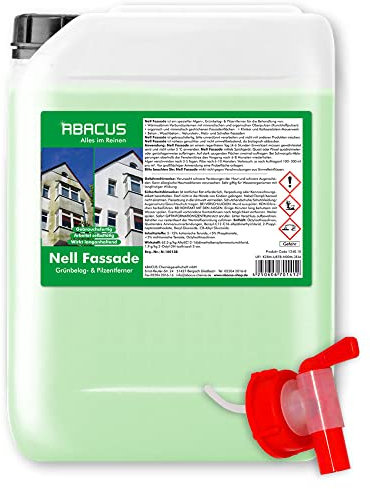 ABACUS® Fassadenreiniger, Grünbelagentferner für Fassaden, Putz & Hauswände – Entfernt selbsttätig Pilze, Flechten & Algen von Fassaden – Nur 0,1L pro m², Nell Fassade 25 Liter (7429)