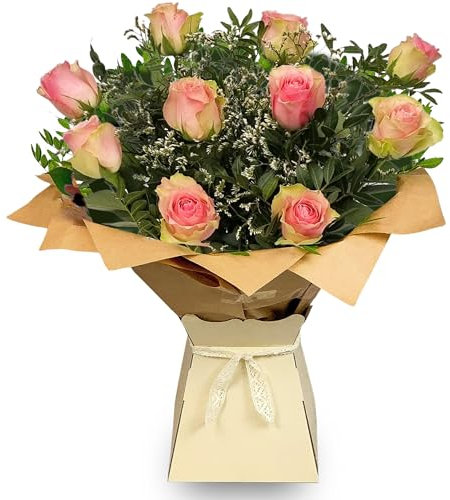 Pink Rose Bouquet - Hand-Tied Fresh Pink Roses - Next Day Prime Delivery - Ideal for Birthdays, Anniversaries, and Special Occasions