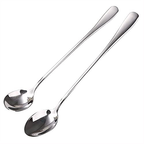 6PCS Long Handled Teaspoons Spoons Latte Coffee Polished Stainless Steel Set of Tea Spoon Cutlery for Ice Cream Sundae Handle，Oval+Round Spoon