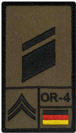 Café Viereck ® Stabskorporal Bundeswehr Rank Patch mit Dienstgrad - Gestickt mit Klett – 9,8 cm x 5,6 cm – Oliv – Linke Seite