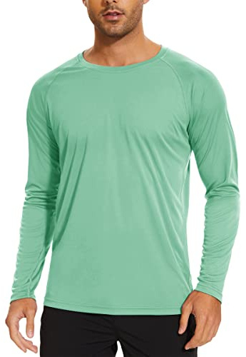 TACVASEN Camisas de Protección UV para Hombre Top de Manga Larga Rash Guard Camiseta de Verano Protección Solar Camiseta de Playa Verde Menta