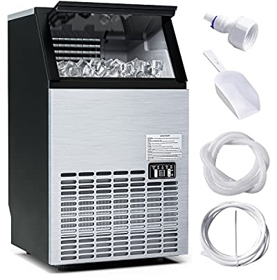 TANGZON Commercial Ice Maker, 50kg/24H, 15kg Ice Storage, Stainless Steel Self-Cleaning Ice Cube Maker with Digital Control & Ice Scoop, Ice Making Machine for Home Office Bar (45 Cubes in 12-18 mins)