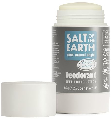 Salt of the Earth - Natural Deodorant Stick - 100% Natural Origin Ingredients, Aluminium Free, Vegan, Long Lasting Protection, Refillable, Made in The UK 84g (Vetiver & Citrus)