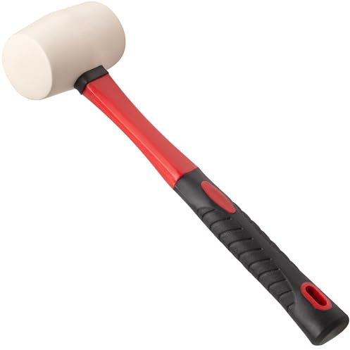 Jazooli Hand Tools, 16oz Rubber Mallet Hammer - White, Lightweight Fibreglass Shaft, Non-Marking, Large Surface Area Brick and Lump Hammer, Ideal for Professional & DIY Work