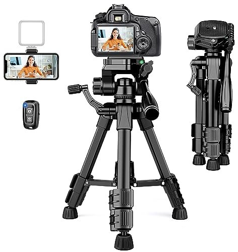 JOILCAN 63.5cm Mini Trépied Portable en Aluminium, Compact Trepied Appareil Photo pour DSLR Caméra/Caméscope/Projecteurs, Trépied Smartphone de Voyage avec Support pour Téléphone & Télécommandeet