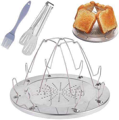 Unvtap Camping Toaster 3-Set für Gaskocher - Edelstahl Toaster mit Klammern und Silikonbürsten für Gasherd, Picknick, Reisen