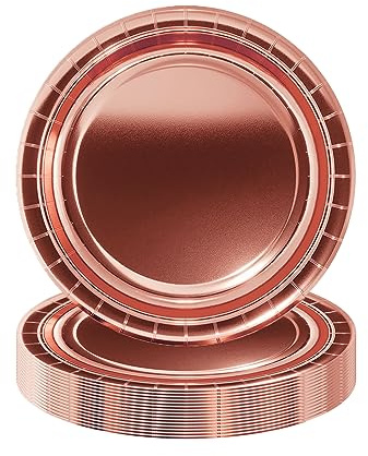 16 Piatti di Carta Metallizzati in Oro Rosa da 17,8 cm - Decorazioni Natalizie per Feste, Natale e Altre Occasioni
