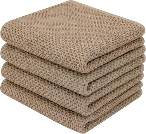 BW&HM Geschirrtücher Baumwolle Geschirrhandtücher Baumwoll Geschirrtuch Küchentücher Küchenhandtücher Super Saugfähig 33 x 74 cm 4 Stück Braun