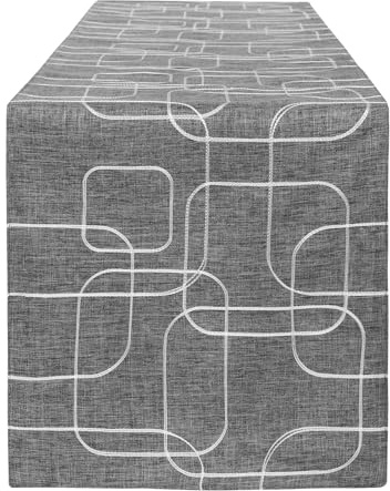 LLCUTESHOP Tischläufer Europäische Grau 32x275cm,Verdickte Handarbeit Stickerei Doppelte Schicht Rechteckige Tischläufer Leinen Baumwolle Tischläufer, Abwaschbar Hochwertiger Tischläufer
