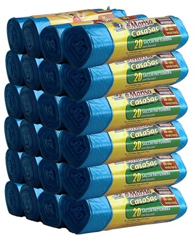 CSC – Bolsas de basura de 30 l con lazos, 480 unidades, bolsas de basura de 50 x 65 cm para cubo de basura bajo el fregadero, bolsas de basura para reciclaje interior, antigoteo y antipinchos, 24