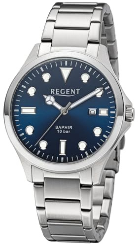 REGENT Herrenuhr mit Gliederband Datumsanzeige 10 ATM Saphirglas F-1454