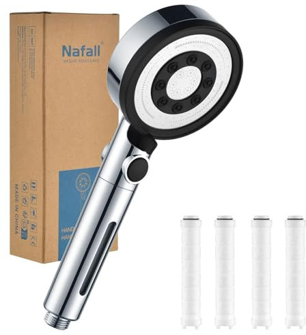 Nafall Soffione Doccia Anticalcare Alta Pressione con 4 Pp Filtri, Doccino Anticalcare per Doccia a Risparmio Idrico con 5 Modalità e Funzione di Arresto, Cromato Nero