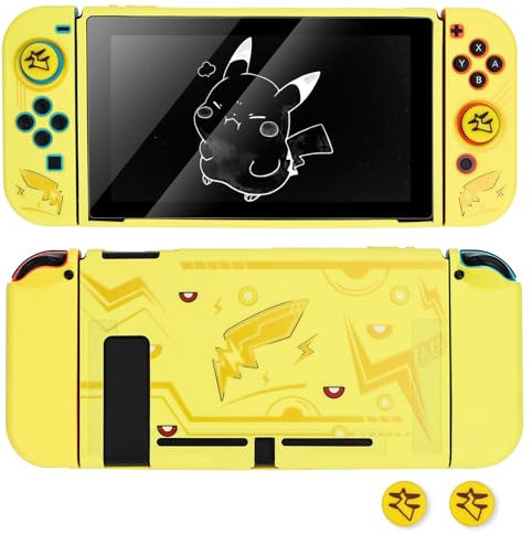 DLseego Schutzhülle kompatibel mit Switch,Dockbare Weiche Hülle Anti-Kratz-Schutzhülle, Stoßfeste Abdeckung Case mit 2 Joystick Kappen für Switch Konsole und Joy Con,Gelb Blitz