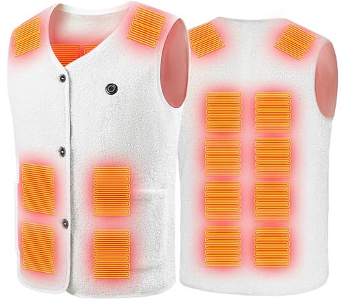 Beheizte Weste Herren Damen, Beheizbare Jacke Herren USB, Heizweste Herren Motorrad Fleece, Weste Herren mit 3 Stufen Temperatur Wärmejacke Outdoor Waschbar Leicht Winter Camping Unisex (Weiß, S)