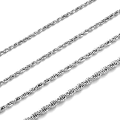 HSWYFCJY 2-4 mm tvinnad repkedja rostfritt stål silver/guld/svart Rolo-kedjor halsband för män kvinnor modesmycken födelsedagspresent kedjans längd 45/50/55/60/70 cm, 2mm-50cm(20), Rostfritt stål