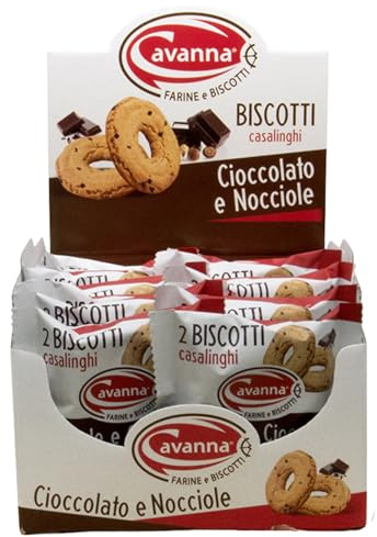 Cavanna Biscotti a Ciambella con Nocciole e Cioccolato, incartati singolarmente 2 pezzi 35 gr (Espositore 30 pezzi) - Made in Italy