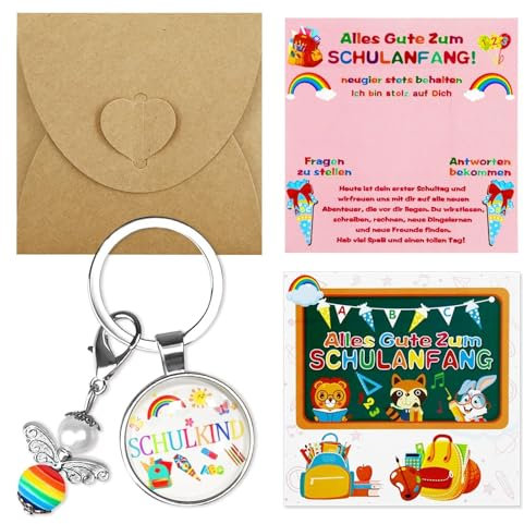 Huahuanghui Einschulung Mädchen Geschenk Schutzengel Schlüsselanhänger Set Schulanfang Geschenke Mutmacher Kinder Schultüte Füllung Schulanfang Glücksbringer