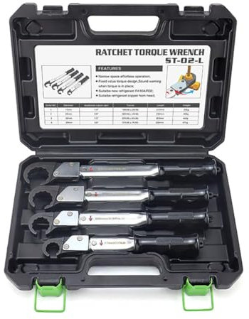 SONLED Ratchet Torque Wrench Kit, 18-75 Nm Open End Adjustable Hvac Service Wrench, Copper Cap Bell Mouth Wrench Set Refrigeration Air Conditioning Repair Tool for 1/4,3/8,1/2'',5/8 Copper Tube